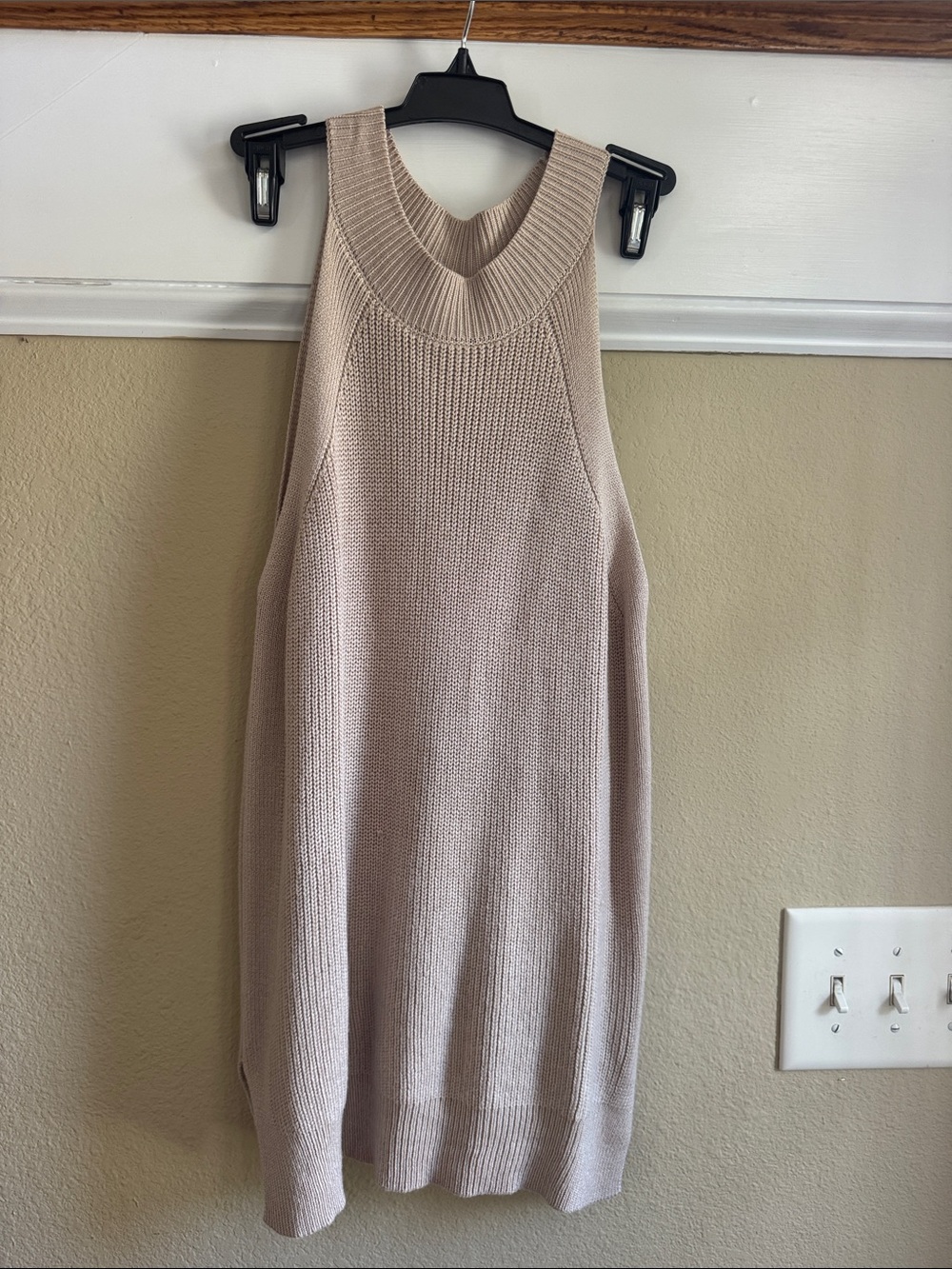 Amazon Sleeveless Crewneck Tunic Sweater in Light Taupe